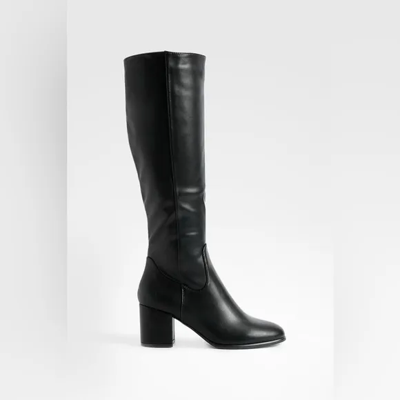 NEW! BLACK KNEE HIGH LOW CHUNKY HEEL BOOT
