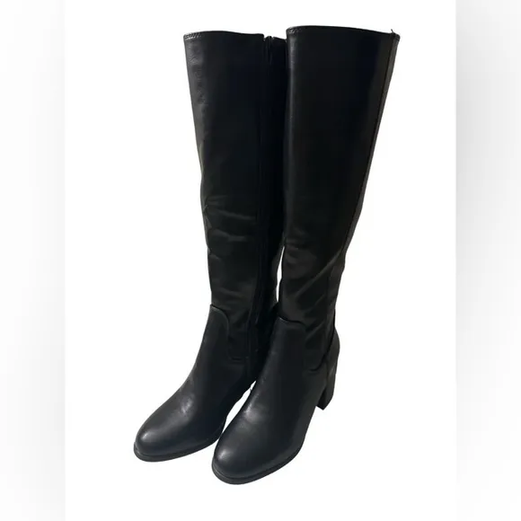 NEW! BLACK KNEE HIGH LOW CHUNKY HEEL BOOT