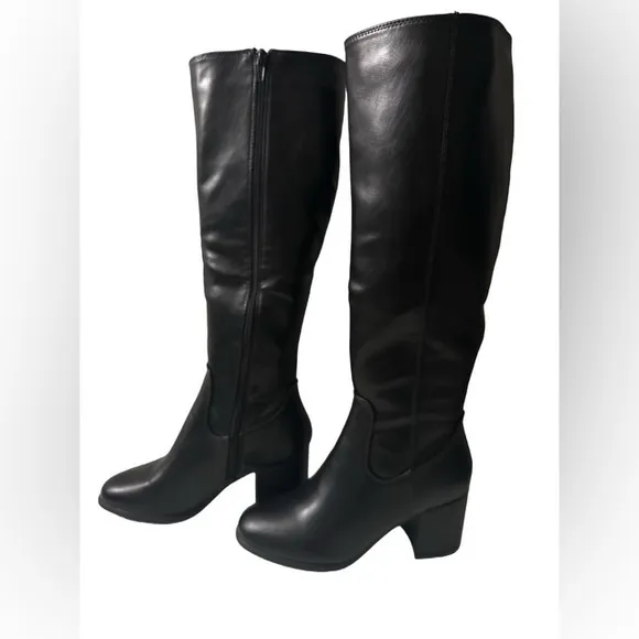 NEW! BLACK KNEE HIGH LOW CHUNKY HEEL BOOT