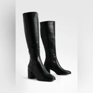 NEW! BLACK KNEE HIGH LOW CHUNKY HEEL BOOT