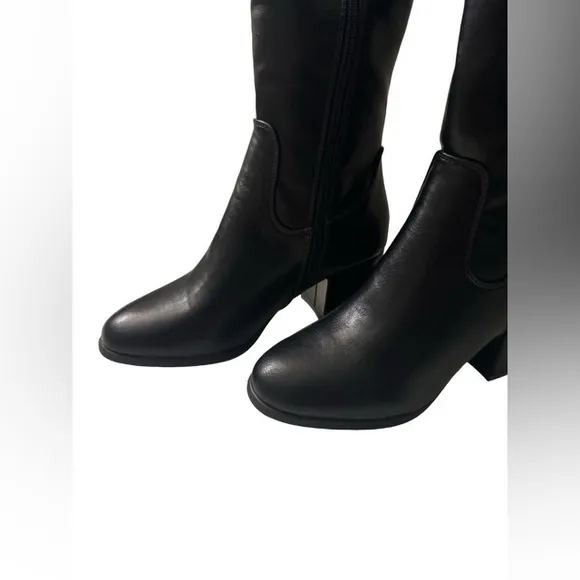 NEW! BLACK KNEE HIGH LOW CHUNKY HEEL BOOT