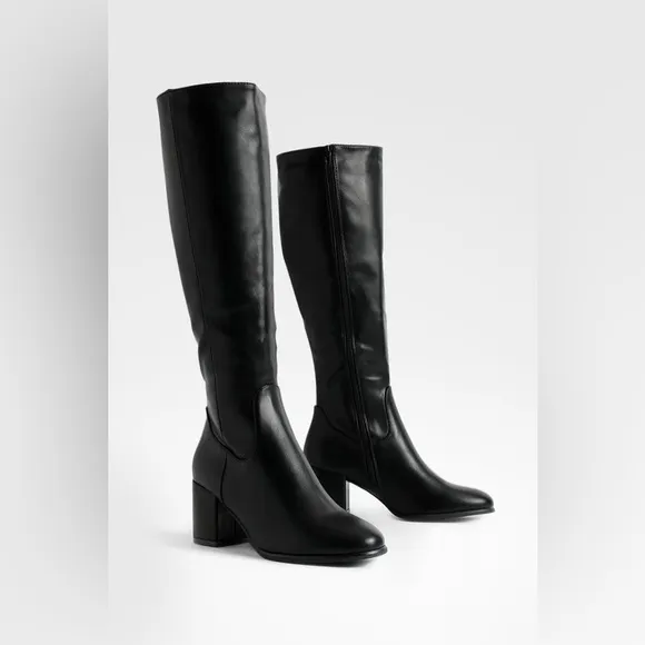 NEW! BLACK KNEE HIGH LOW CHUNKY HEEL BOOT