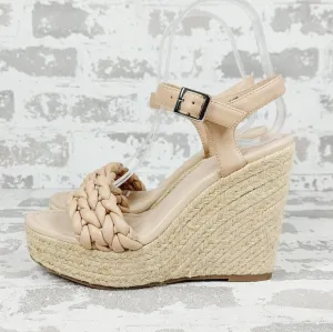 NEW BP. Goldie Braided Cream Tan Wedge Heeled Summer Sandals A165
