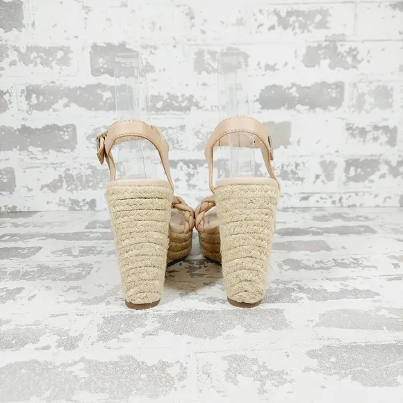 NEW BP. Goldie Braided Cream Tan Wedge Heeled Summer Sandals A165