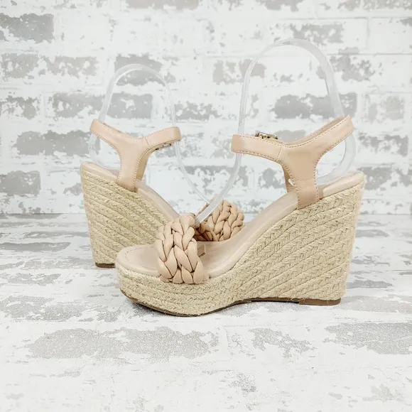 NEW BP. Goldie Braided Cream Tan Wedge Heeled Summer Sandals A165