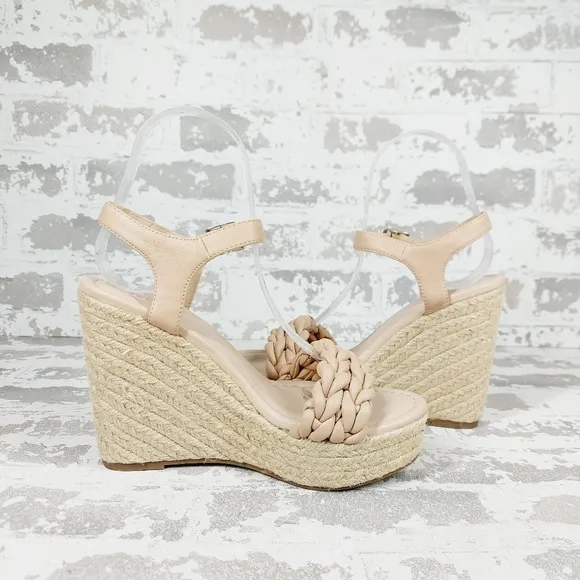 NEW BP. Goldie Braided Cream Tan Wedge Heeled Summer Sandals A165