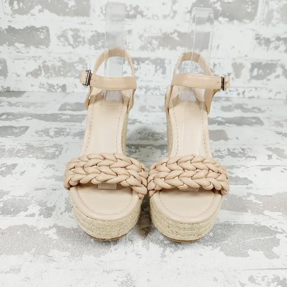 NEW BP. Goldie Braided Cream Tan Wedge Heeled Summer Sandals A165