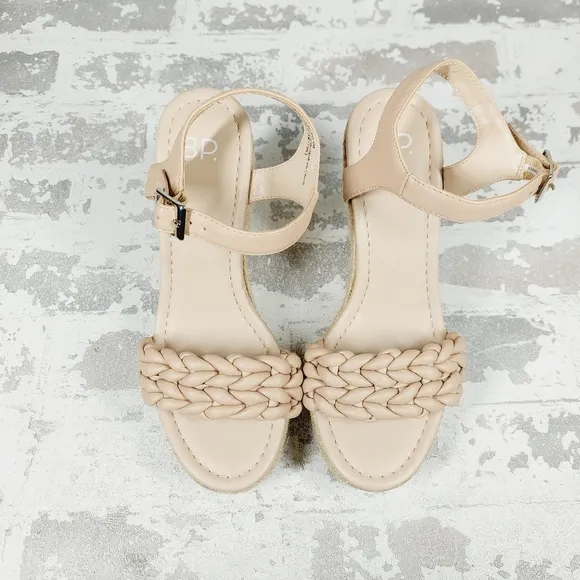 NEW BP. Goldie Braided Cream Tan Wedge Heeled Summer Sandals A165