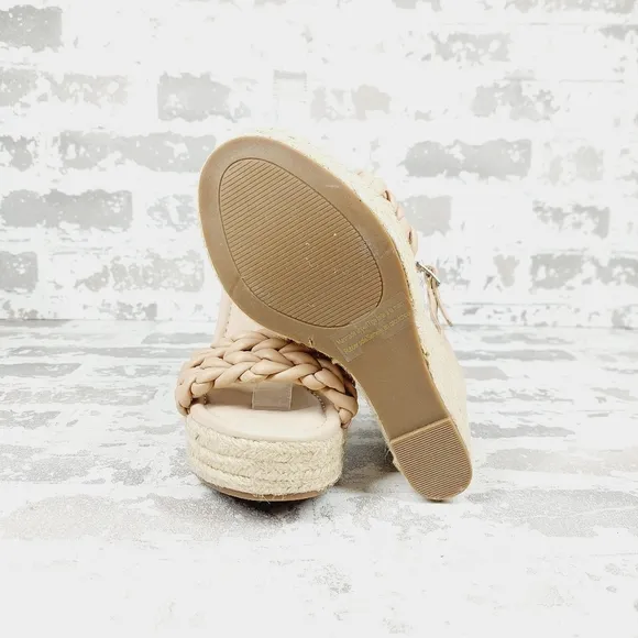 NEW BP. Goldie Braided Cream Tan Wedge Heeled Summer Sandals A165