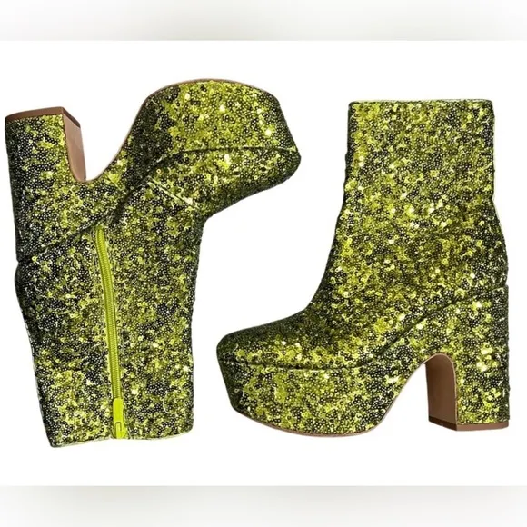 NEW Circus By Sam Edelman Ilana Bright Jade Sequin Platform Heel Boots Size 8.5