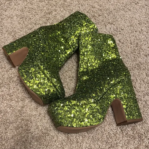 NEW Circus By Sam Edelman Ilana Bright Jade Sequin Platform Heel Boots Size 8.5