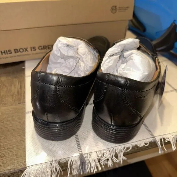 NEW CLARKS Men's Dress Shoes Whiddon‎ Step Black Leather Size 9.5 M
