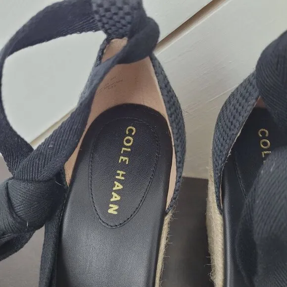 NEW Cole Haan Cloudfeel Womens Size 8 Black Espadrille Wedge Leather Sandals 4CT