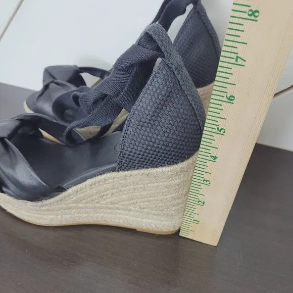 NEW Cole Haan Cloudfeel Womens Size 8 Black Espadrille Wedge Leather Sandals 4CT