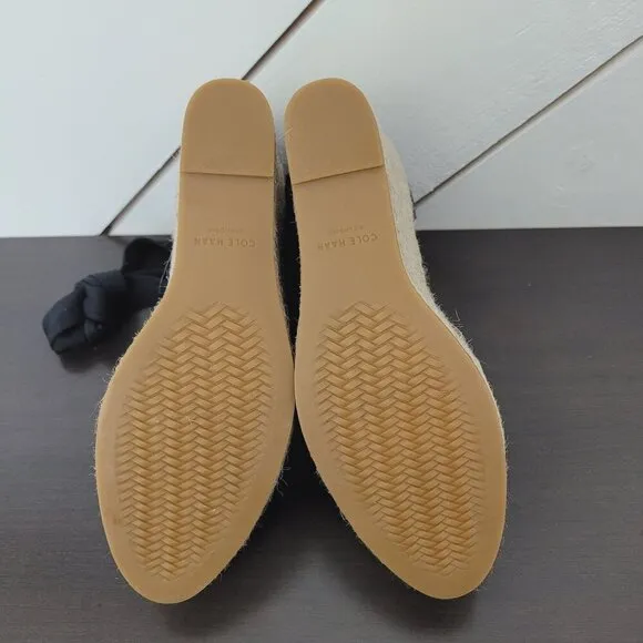 NEW Cole Haan Cloudfeel Womens Size 8 Black Espadrille Wedge Leather Sandals 4CT