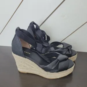 NEW Cole Haan Cloudfeel Womens Size 8 Black Espadrille Wedge Leather Sandals 4CT
