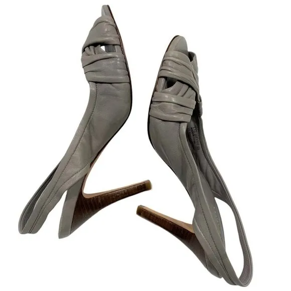 New COLE HAAN Gray Leather Slingback NIKE AIR Peep Toe Heels Size 8 B Shoes