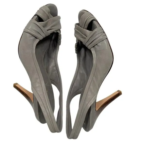 New COLE HAAN Gray Leather Slingback NIKE AIR Peep Toe Heels Size 8 B Shoes