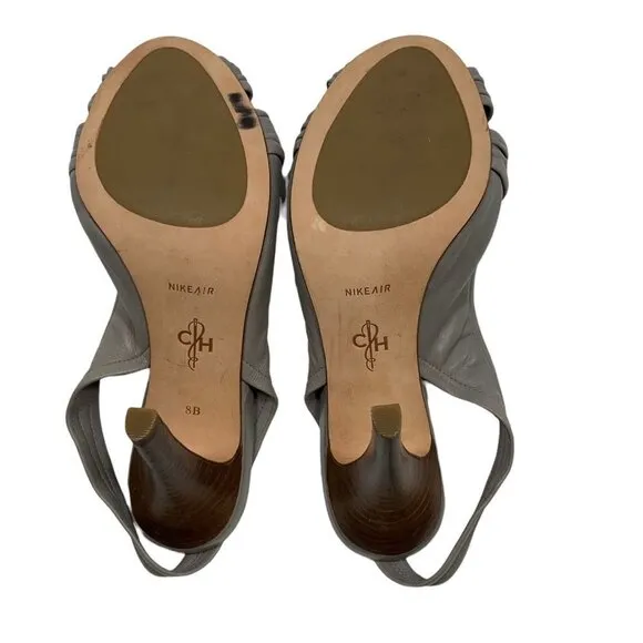 New COLE HAAN Gray Leather Slingback NIKE AIR Peep Toe Heels Size 8 B Shoes
