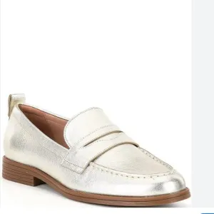New Cole Haan Stassi Gold Leather Coastal Nautical Penny Loafer Shoes Size 9.5