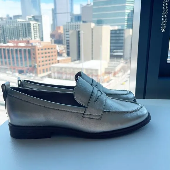 New Cole Haan Stassi Gold Leather Coastal Nautical Penny Loafer Shoes Size 9.5