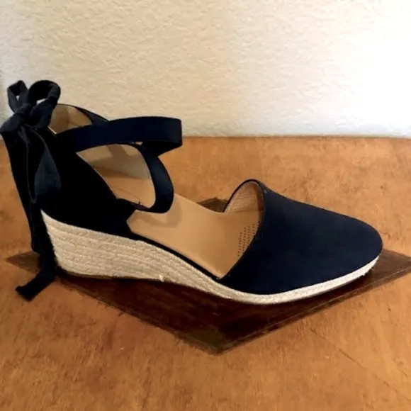 New CORSO COMO Romley Navy Blue Espadrille Wedge Sandal 9.5 MSRP $129