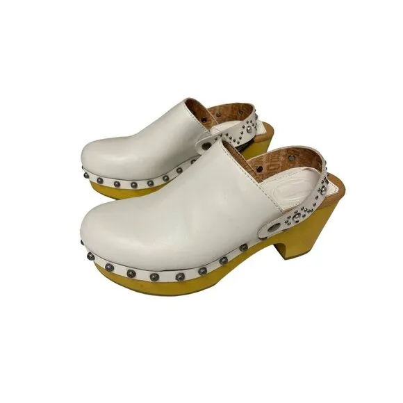 NEW! Dingo Deadwood Clog Mules White Studded Shoes Women's Size 7.5