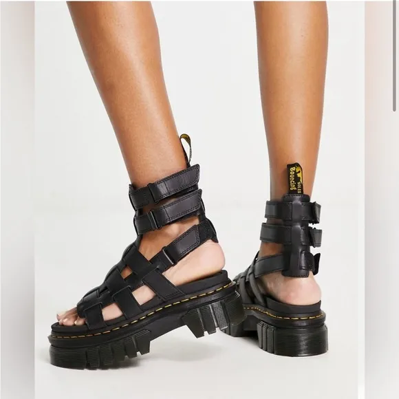 New Doc Dr. Martens Ricki Gladiator Sandals US 5 EU 36 Black Leather Womens