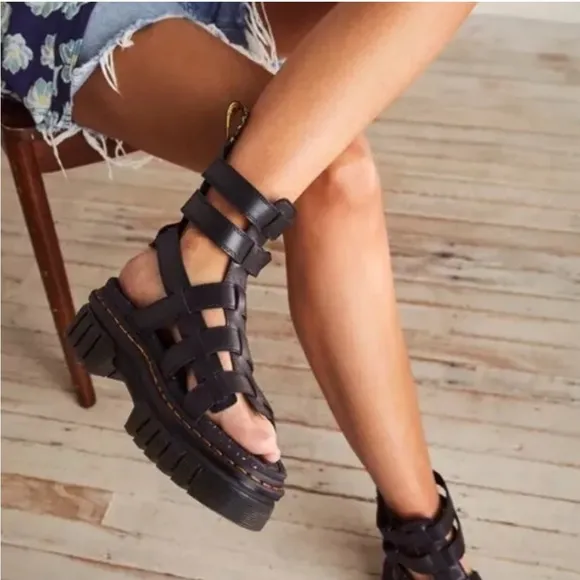 New Doc Dr. Martens Ricki Gladiator Sandals US 5 EU 36 Black Leather Womens
