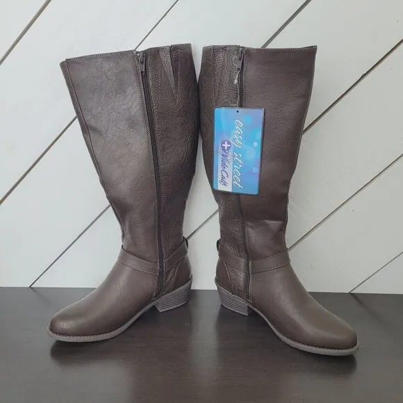 NEW Easy Street Luella Plus Womens 6.5WW Calf Wide Brown Boots Faux Leather 4PT