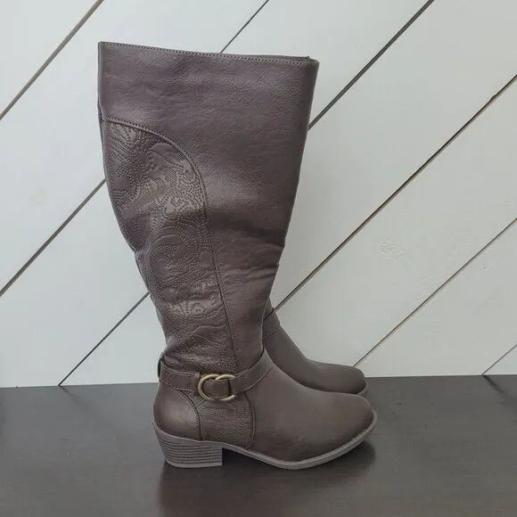 NEW Easy Street Luella Plus Womens 6.5WW Calf Wide Brown Boots Faux Leather 4PT