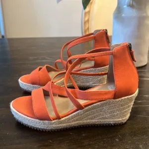 NEW Eileen Fisher Wanda Orange platform wedge espadrille sandals women size 8.5