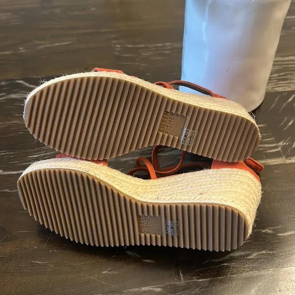 NEW Eileen Fisher Wanda Orange platform wedge espadrille sandals women size 8.5