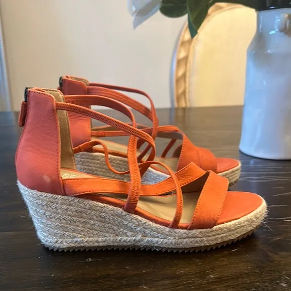NEW Eileen Fisher Wanda Orange platform wedge espadrille sandals women size 8.5