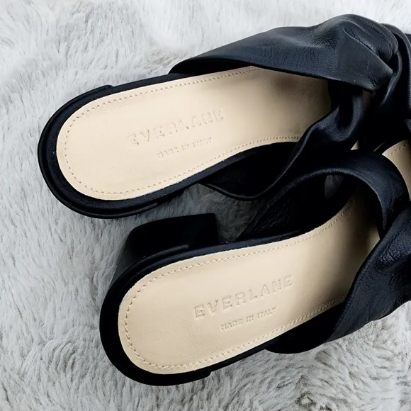 NEW Everlane The Day Twist Heel Black Leather Front Twist Mules