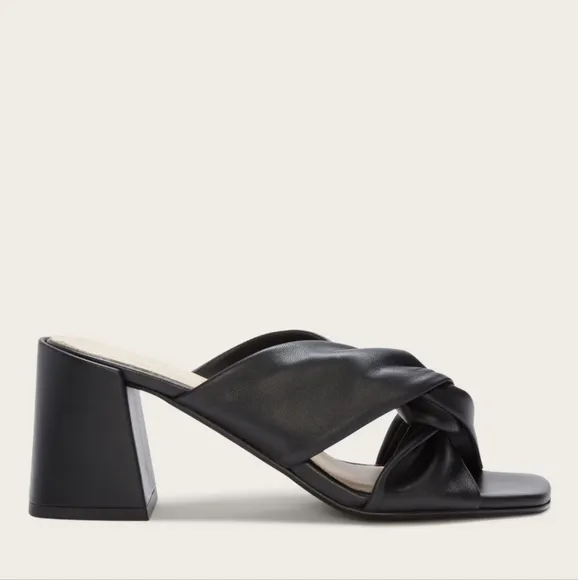 NEW Everlane The Day Twist Heel Black Leather Front Twist Mules