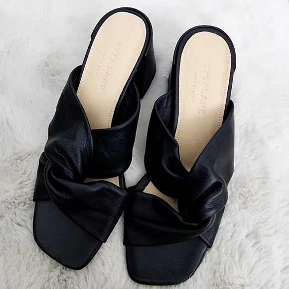 NEW Everlane The Day Twist Heel Black Leather Front Twist Mules