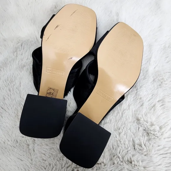NEW Everlane The Day Twist Heel Black Leather Front Twist Mules