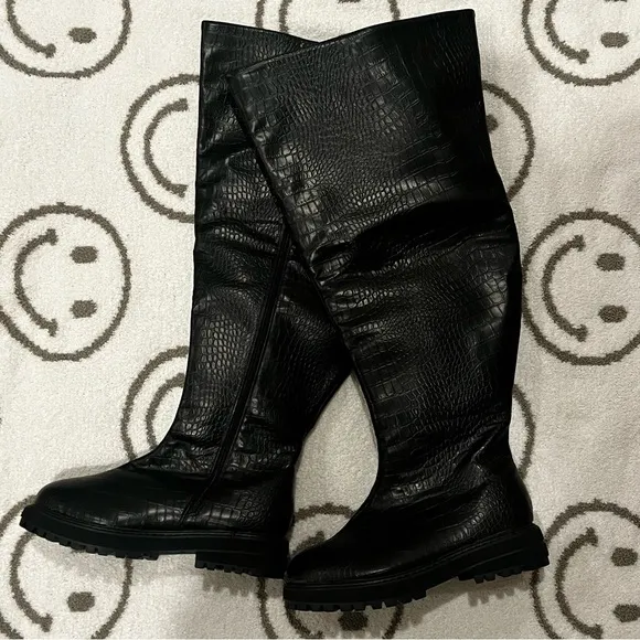 New Fashion to Figure Malia Over-The-Knee Crocodile Texture Boots Size 8W
