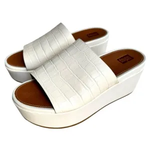 NEW Fitflop Eloise Cream Embossed Leather Sandals Platform Wedge Mules Women’s