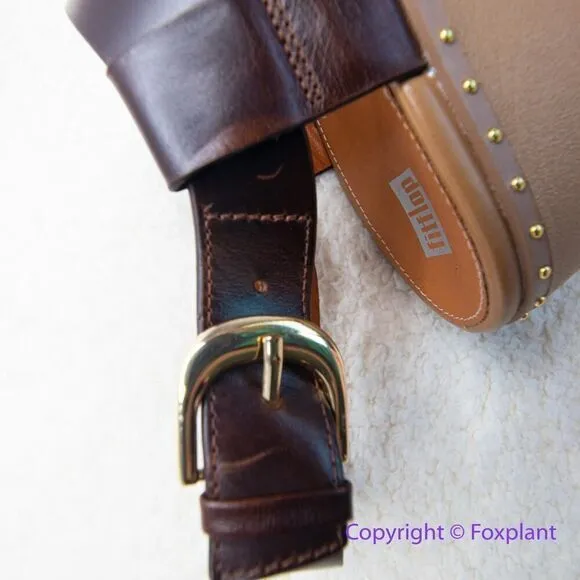 New! FitFlop women's Pilar Back-Strap Leather Clogs in Brown, size‎ 8