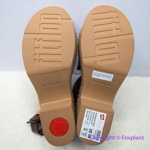 New! FitFlop women's Pilar Back-Strap Leather Clogs in Brown, size‎ 8