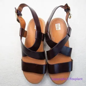 New! FitFlop women's Pilar Back-Strap Leather Clogs in Brown, size‎ 8