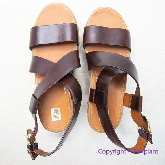 New! FitFlop women's Pilar Back-Strap Leather Clogs in Brown, size‎ 8