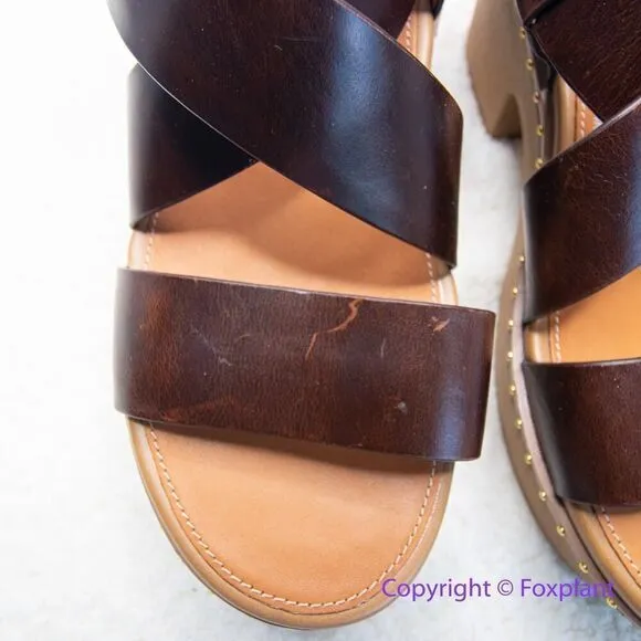 New! FitFlop women's Pilar Back-Strap Leather Clogs in Brown, size‎ 8