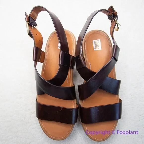 New! FitFlop women's Pilar Back-Strap Leather Clogs in Brown, size‎ 8