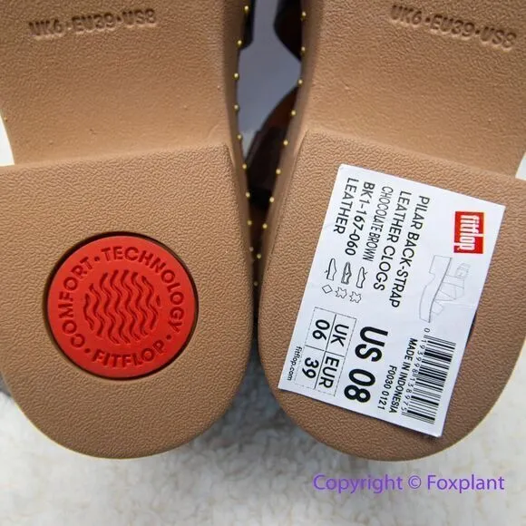 New! FitFlop women's Pilar Back-Strap Leather Clogs in Brown, size‎ 8