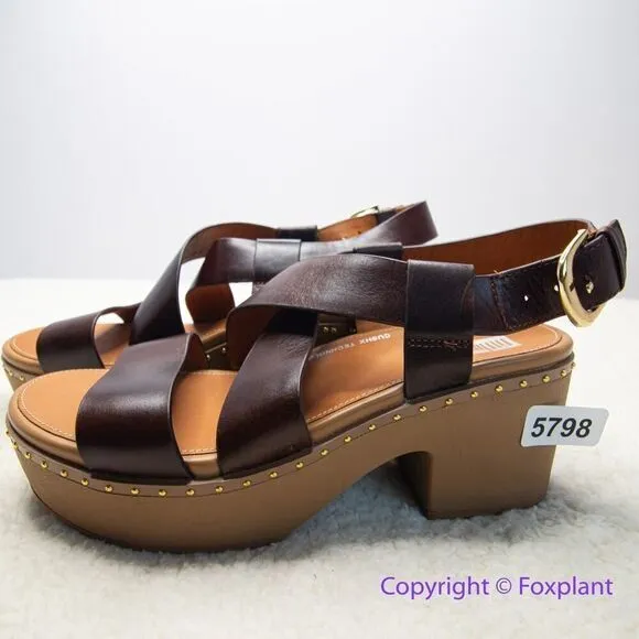 New! FitFlop women's Pilar Back-Strap Leather Clogs in Brown, size‎ 8