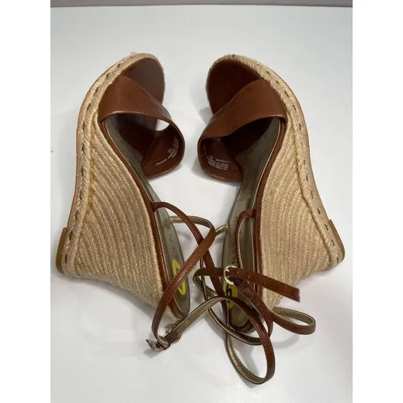 New Franco Sarto Brown Espadrille Wedge Sandals Women's Size 9