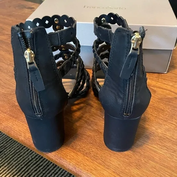 NEW Franco Sarto L-Paisley black Gladiator Block Heel Strappy Studded Shoes